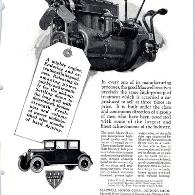 1923 Maxwell Automobile Motor Car Engine Detroit Vintage Print Ad Waltham Sedan