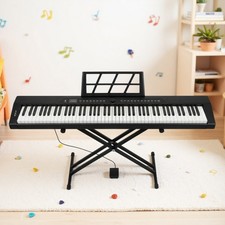 88-Key Full Size Semi-Weighted Digital Piano Set - Sustain Pedal X-Stand Black