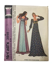 Vtg McCalls 70s Maxi Dress Pattern 3898 Womens Size 16 Prairie Cottagecore Uncut