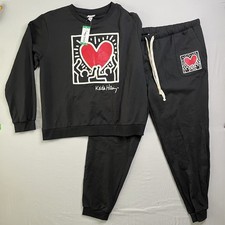 Keith Haring Lounge Set Womens X-Large Black Sweatshirt  Joggers Thin Fleece