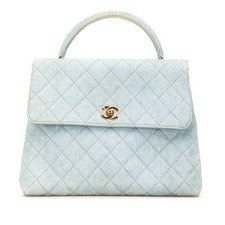 Chanel Coco Mark Quilting Denim Handbag Women Blue One Size