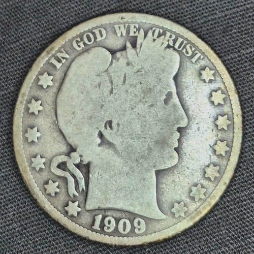 1909 Barber Half Dollar 90% Silver 50C Good+ Circulated Features