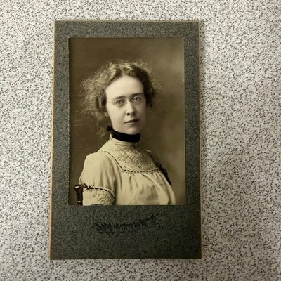 Antique Cabinet Card Photograph Woman with Glasses Krueger SLC UT 2.25x3.5