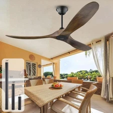 52/60/70in Large Wood Ceiling Fan & Remote Modern Outdoor High CFM DC Fan Patios