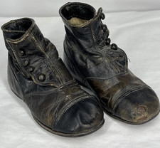 Victorian Child  s High Top 5 Button Brown Antique Leather Baby Shoes 5.75" Long