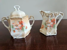 Vintage Hexagon Sugar Bowl and Creamer
