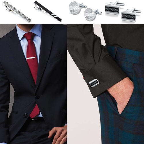Men's Cufflinks and Tie Clips Set for Men Necktie Tie Bar Clips Business Shir... - Picture 2 of 8