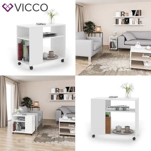 VICCO mesa auxiliar ROLLI mesa baja de salón ruedas blanco mesa de sofá salón - Imagen 8 de 8