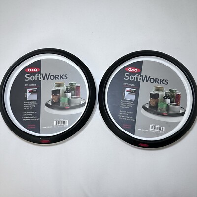 2 OXO SOFTWORKS 9.5  Turntables - NEW black/white (set of 2) Lazy Susan