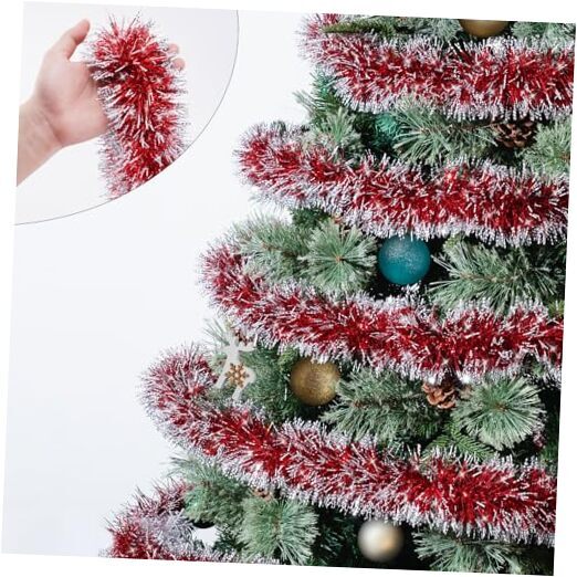 50 Feet Christmas Tinsel Garland, Metallic Hanging Tinsel Streamers Red/White