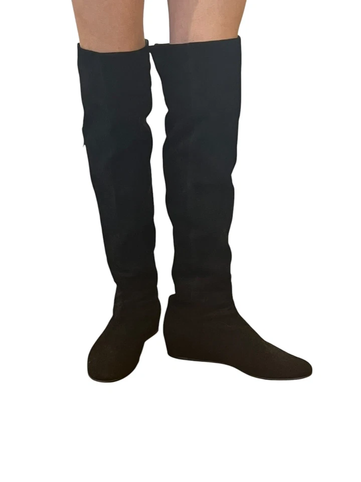 BOTAS DE CUÑA STUART WEITZMAN SOBRE LA RODILLA OTK GAMUZA NEGRA LÍNEA PRINCIPAL CREMALLERA LATERAL 9.5 Foto 4 de 4