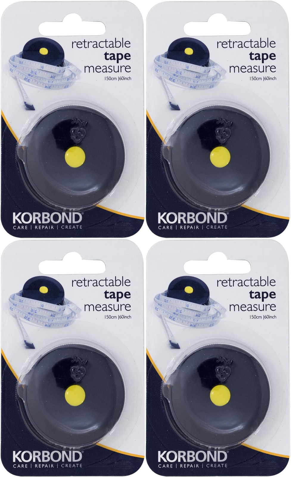 4x Korbond Retractable Tape Measure Non-Stretch Sewing Dressmaking - 150cm/60""