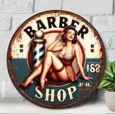 Vintage Barber Shop Decorative Sign - Aluminum Metal Plaque for Bar Game Room Ho