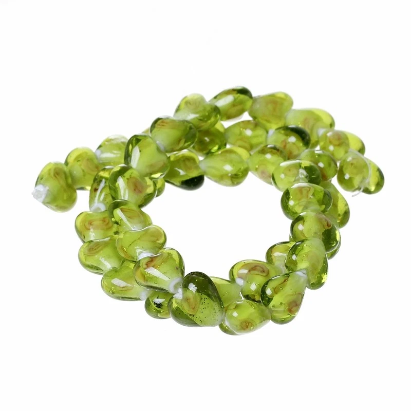 Green Heart Glass Beads - 12mm Lampwork Glass Beads G4082 - 5, 10 Or 20PCs - Image 3 of 3