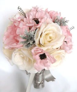 17-piece-Wedding-Bouquet-Silk-Flower-Bridal-Light-PINK-BLUSH-GRAY-SILVER-package
