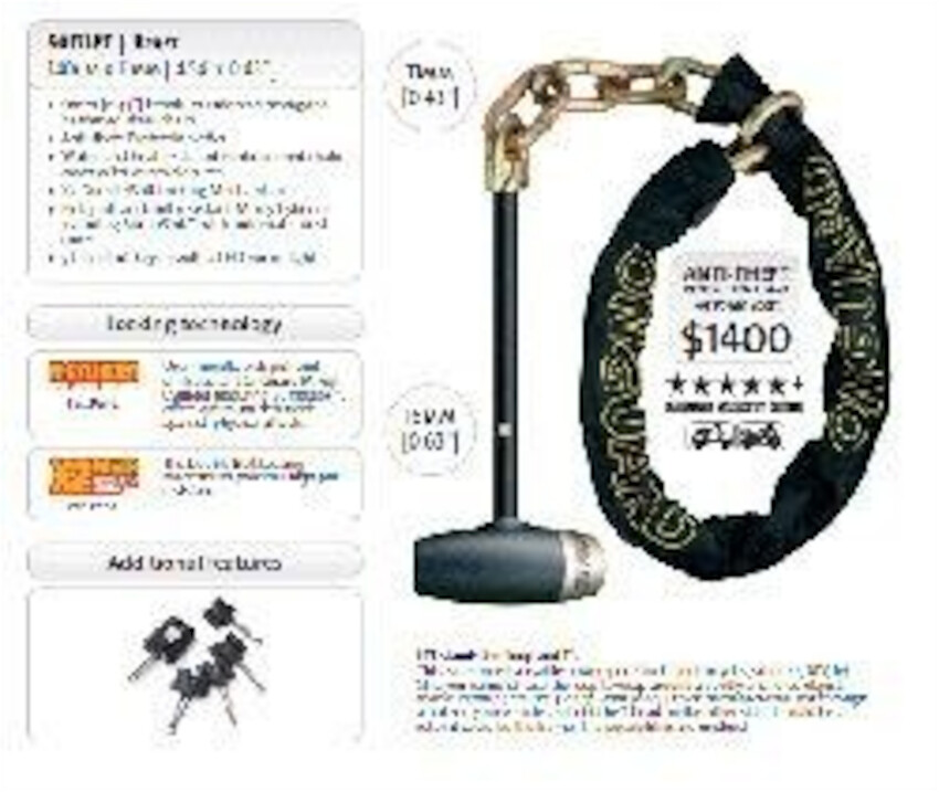 Chaîne Mastiff Chain OnguardLock 140 cm en acier cémenté noir pour moto