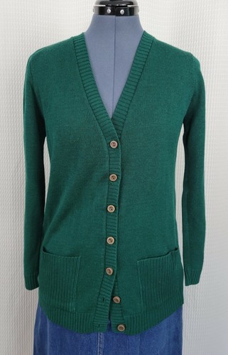 Cardigan maglione vintage verde scuro con bottoni 36" busto taglia S? - Foto 2 di 12