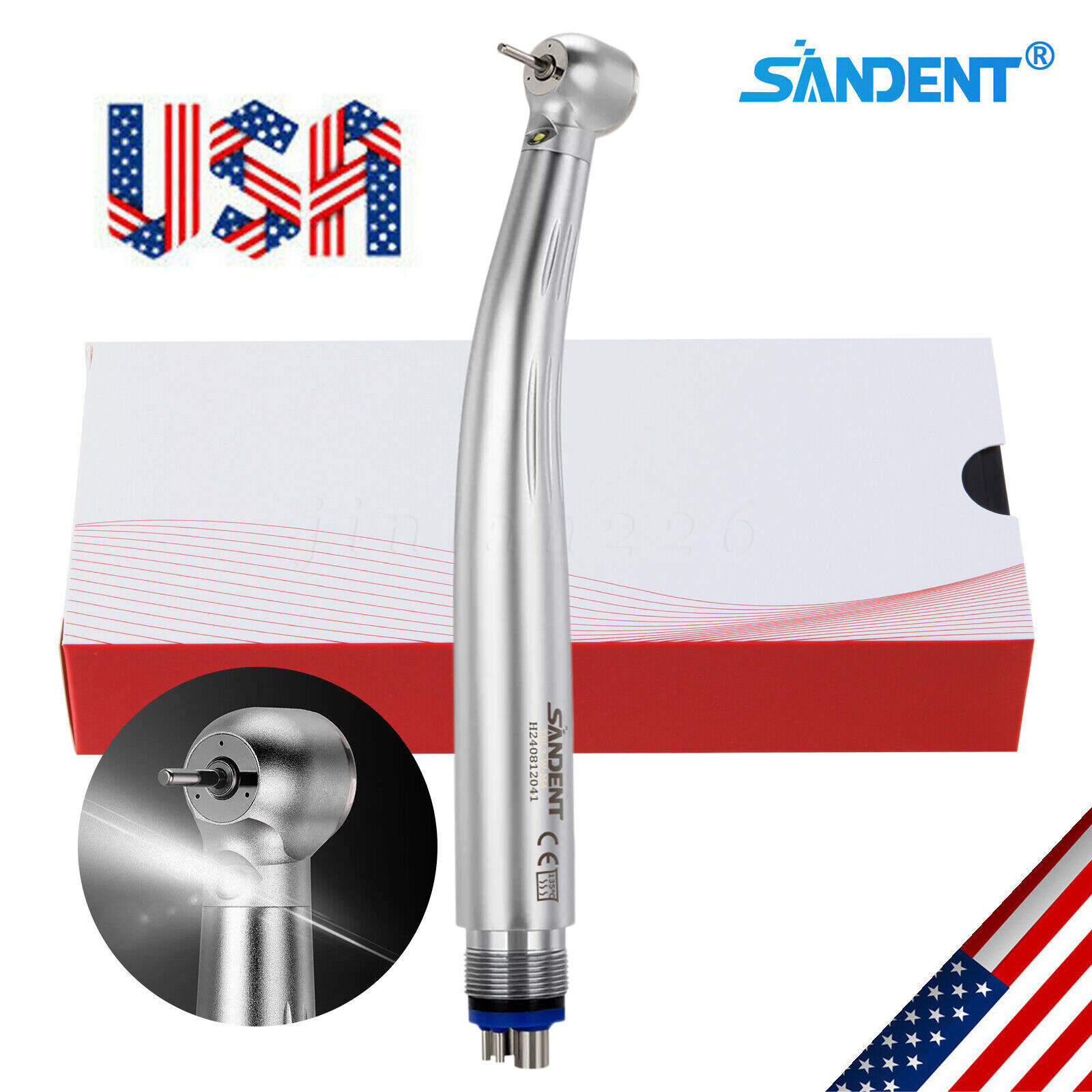 Dental Fiber Optic E-generator LED High Speed Handpiece 4Holes Ceramic Bearing