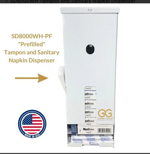 Tampon & Sanitary Napkin Dispenser SD8000, White, Golden Group, NEW - Picture 11 of 13