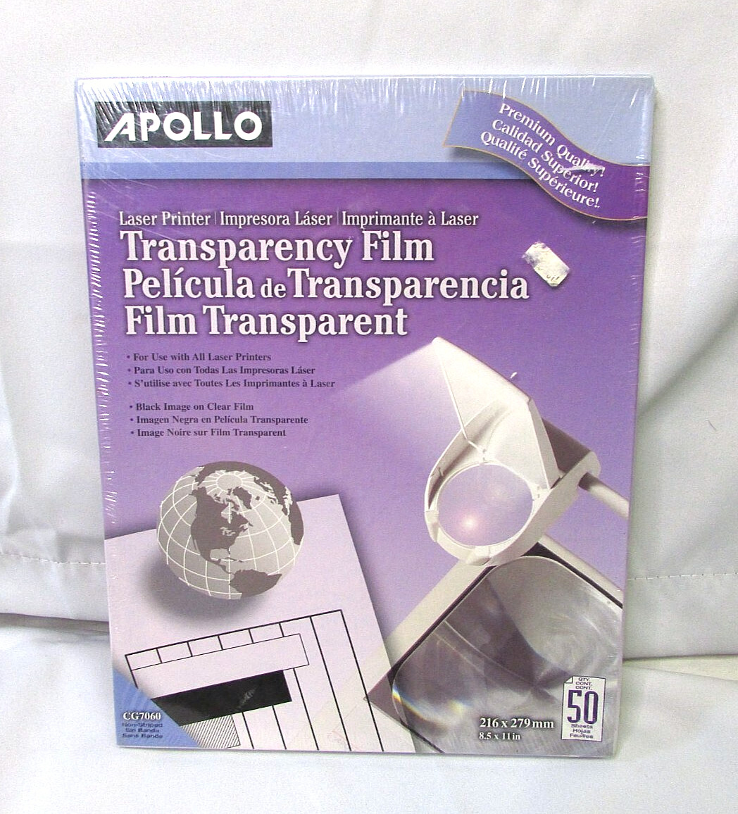 APOLLO Transparency Film For Ink & Laser Jet Printers CG7060 50 Sheets