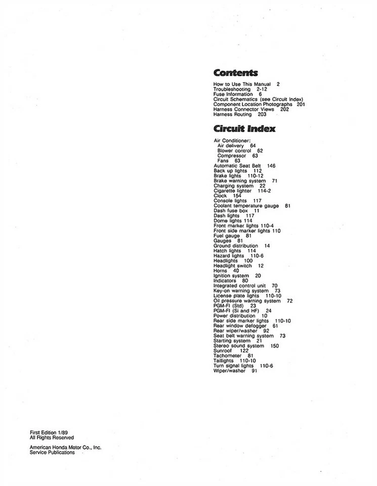 Honda Civic CRX 1988 1989 manual de servicio de diagnóstico de solución de problemas eléctricos Foto 2 de 4