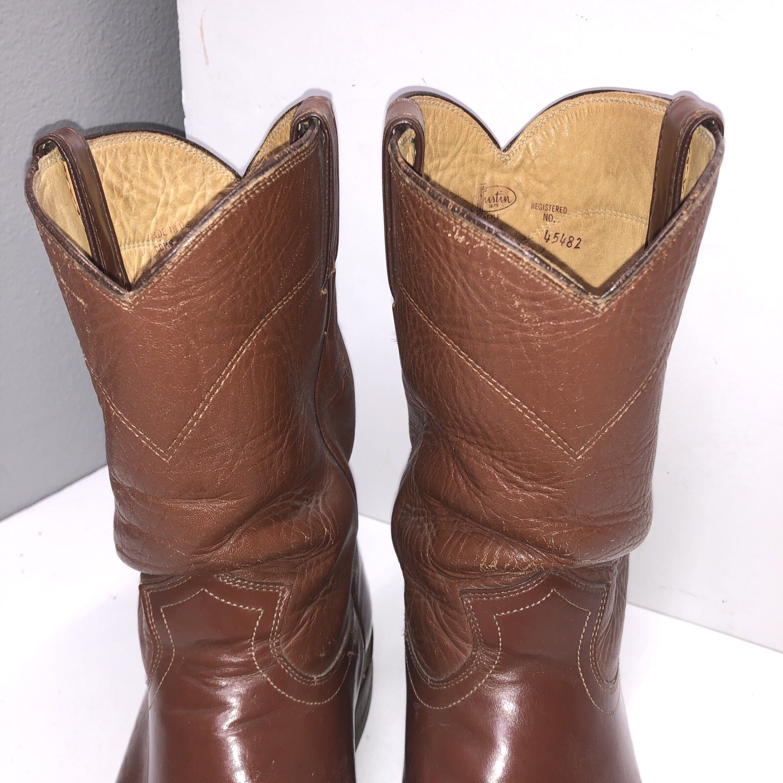 Justin 3802 Made in USA Roper Pullon Boots Brown Leather Men's 11 B