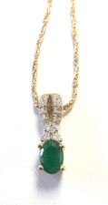 Emerald And Diamond Set 14K Pendant  14K Solid Yellow Gold Chain/Necklace - 18"