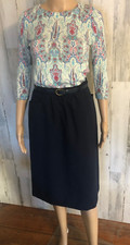 vtg COLLEGE TOWN Belted Skirt Sz 9/10 Navy Blue Pockets A-Line Union Made USA