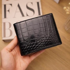 RFID Blocking Real Black Crocodile Leather Bifold Wallet Men's Skin Wallet
