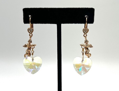 Kirks Folly Goldtone Cupid Arrow Heart-Shaped Crystal Earrings – 1½” x ½”