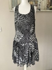 Ted Baker Womens Swing Dress Size 3 UK 12 Black White Patterned Sleeveless Party
