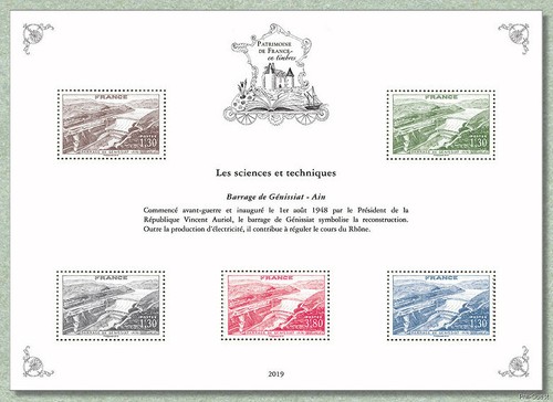 France 2019 philately heritage dam Barrage de Génissiat Ain architecture ms5v ** - 第 1/1 張圖片