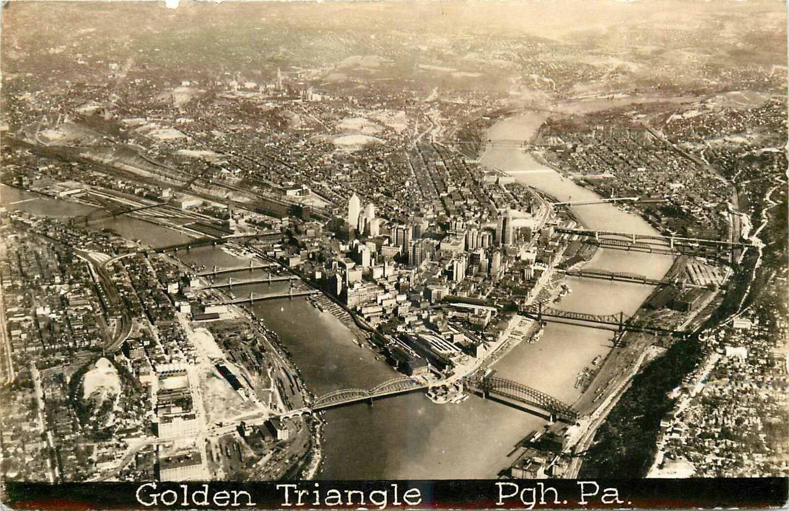 1930s Pittsburgh Pennsyvania Airview Golden Triangle RPPC Postcard 25-5423