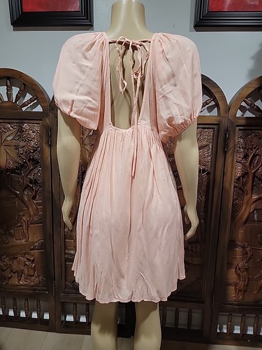 Ya Los Angeles Pink Flowy Size S Dress Boho Peasant Balloon Sleeve #W4 - Picture 6 of 10