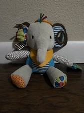 Skip Hop Elephant Plush Rattle Crunch Sound Teether Activity Sensory Baby Toy 8"