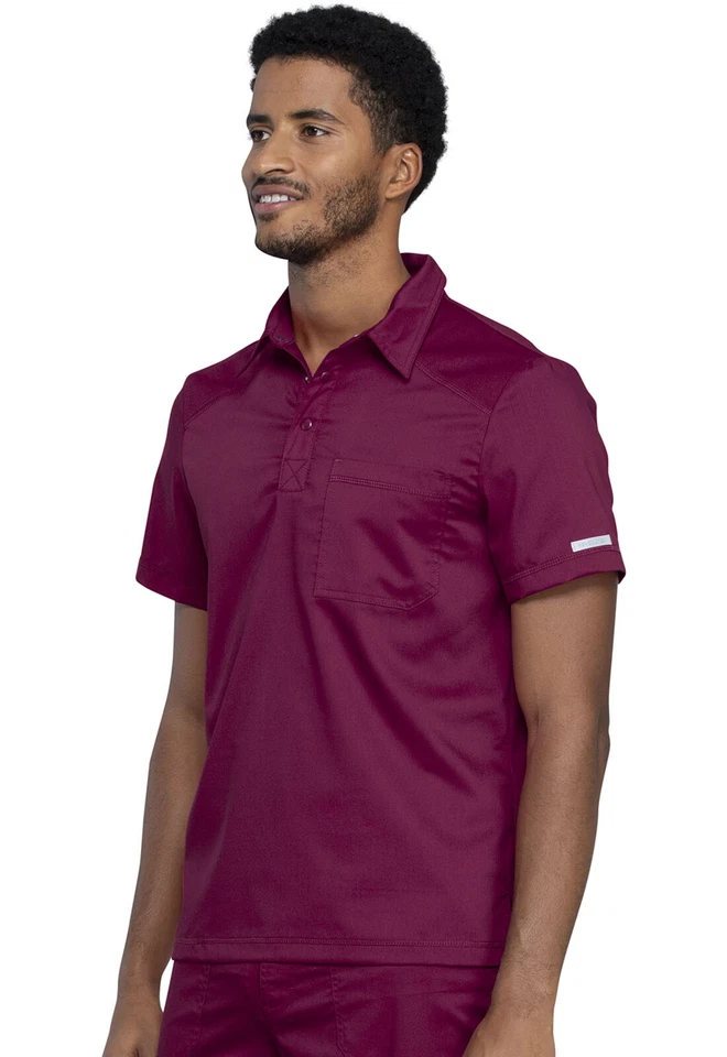 Cherokee Workwear Scrubs Men WW Revolution Polo Shirt WW615 WIN Wine Free Ship - Image 3 of 4