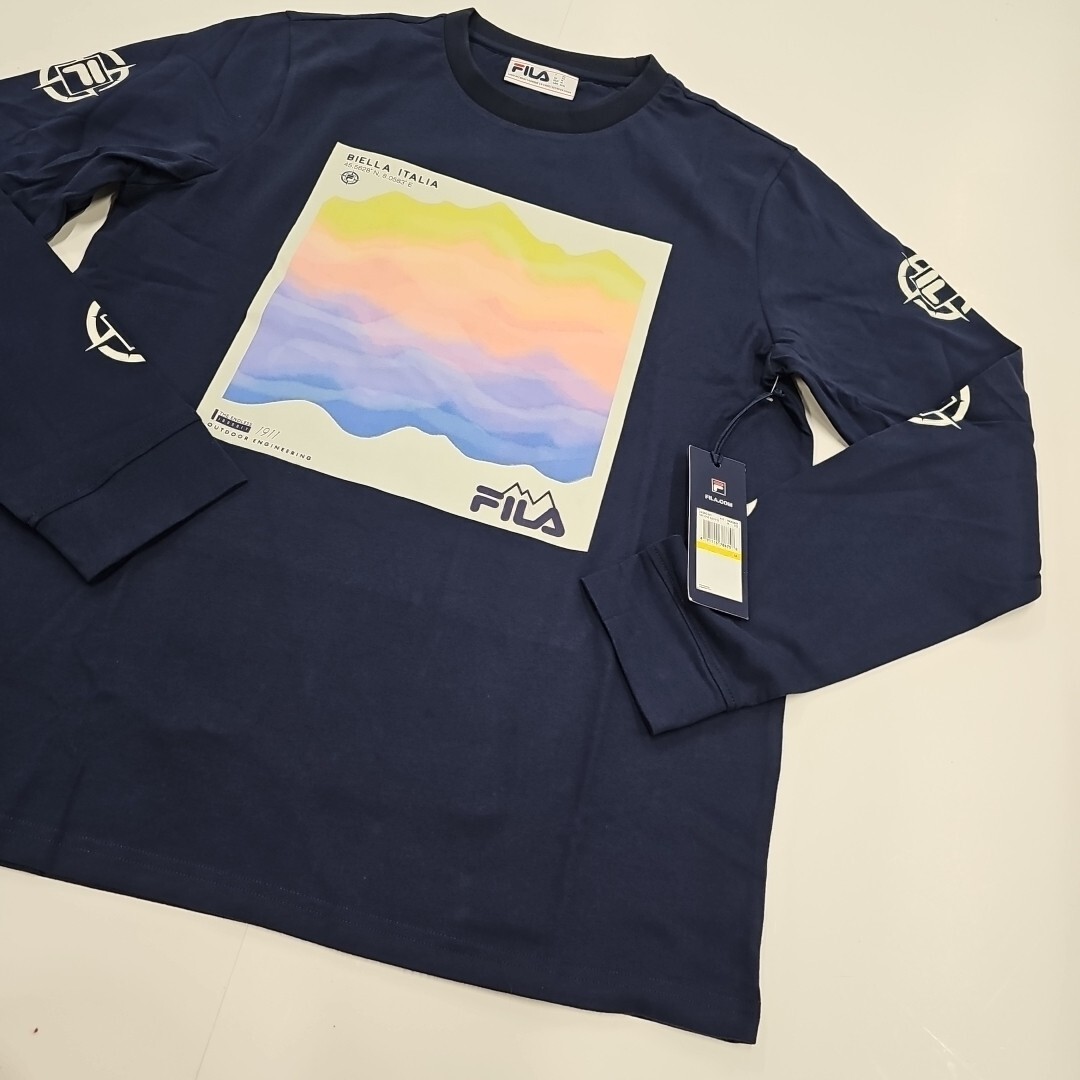 T shirt a maniche lunghe Fila Kare blu uomo media nuova con etichette