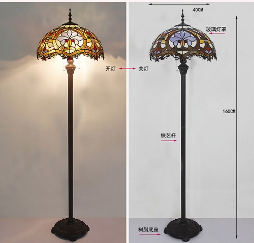 63"H Vintage Floor Lamp Tiffany Stained Glass Shade Braoque Design Antique light - Picture 3 of 8