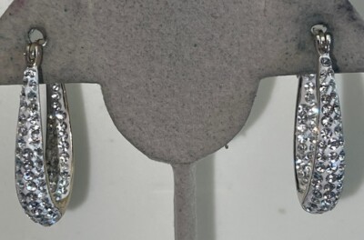 Vintage Brass JCM Malaysia Rhinestone Silver Tone Pierced Earrings
