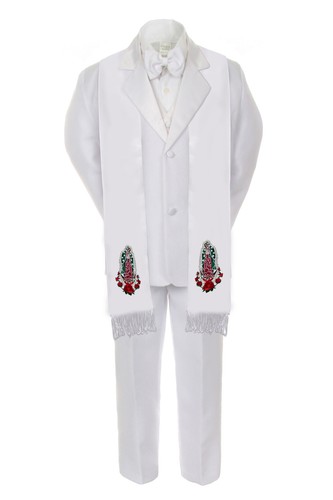 6pc Baby Toddler Boy Guadalupe Communion Baptism White SUIT TUXEDO Stole - Picture 9 of 16