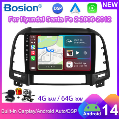 Android 14 Car Stereo Radio GPS CarPlay Head Unit For Hyundai Santa Fe 2 2006-12
