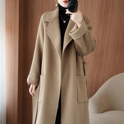 2025 Autunno Inverno Doppio Lato Cashmere Parka Donna 100% Lana Cappotti Soprabito- - Foto 6 di 33