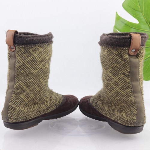 Sorel Womens Tremblant Boot Size 11 Brown Suede Green Knit Slouch Pull On Bootie - Picture 7 of 12