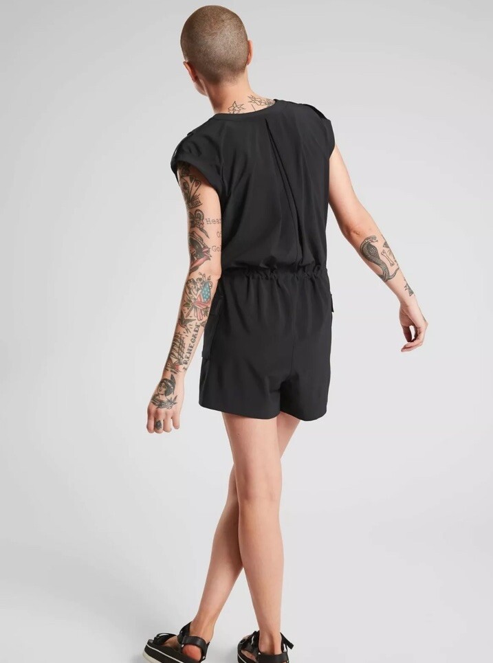 Athleta Sutton Black One piece Drawstring Romper … - image 2