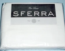 Sferra Leonardo Queen 4 PC. White Percale Sheet Set Italian Spun 100% Cotton New