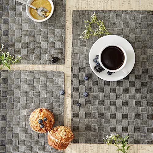 PVC Tabletop Collection Decorative Woven Placemat Set, 11.9x17.4" Gray - Picture 3 of 6