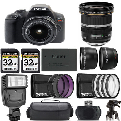 Canon Rebel T7 with 18-55mm Lens +10-22mm f/3.5-4.5 USM Lens +Flash- Kit