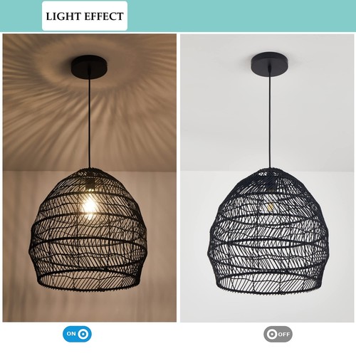 Bamboo Pendant Light Fixture Boho Style 1 Lights Rattan Pendant Lamp Woven Ha... - Bild 3 von 9