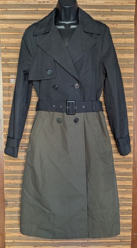 $198 NWT Express Womens M Black Olive Green Nylon Belted Knee Length Trench Coat - 第 2/24 張圖片