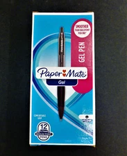 PAPER MATE 1746324 GEL PENS, MEDIUM POINT, 0.7 mm, BLACK INK, ( 12 PENS )